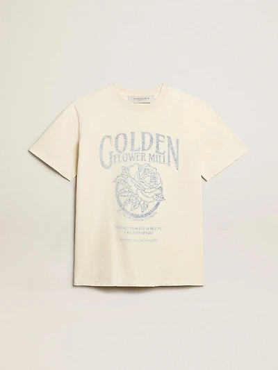 Women’s T-shirt aged white cotton with seasonal print