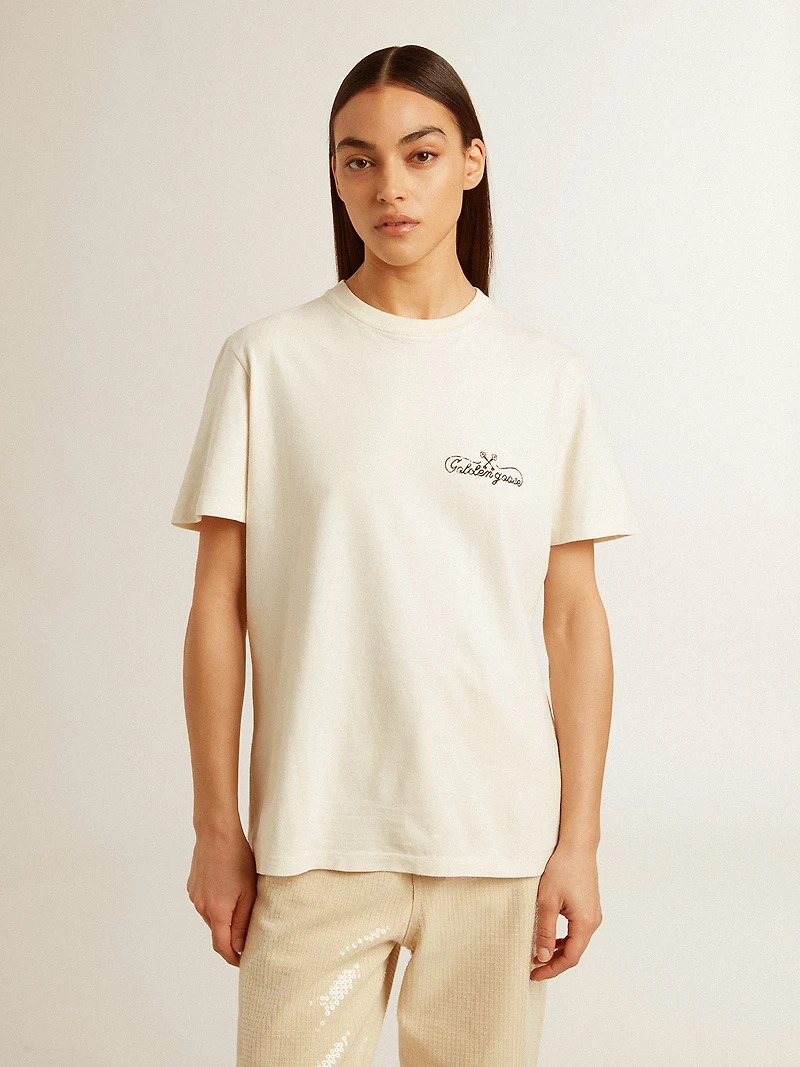 Women’s T-shirt aged white with logo on the chest