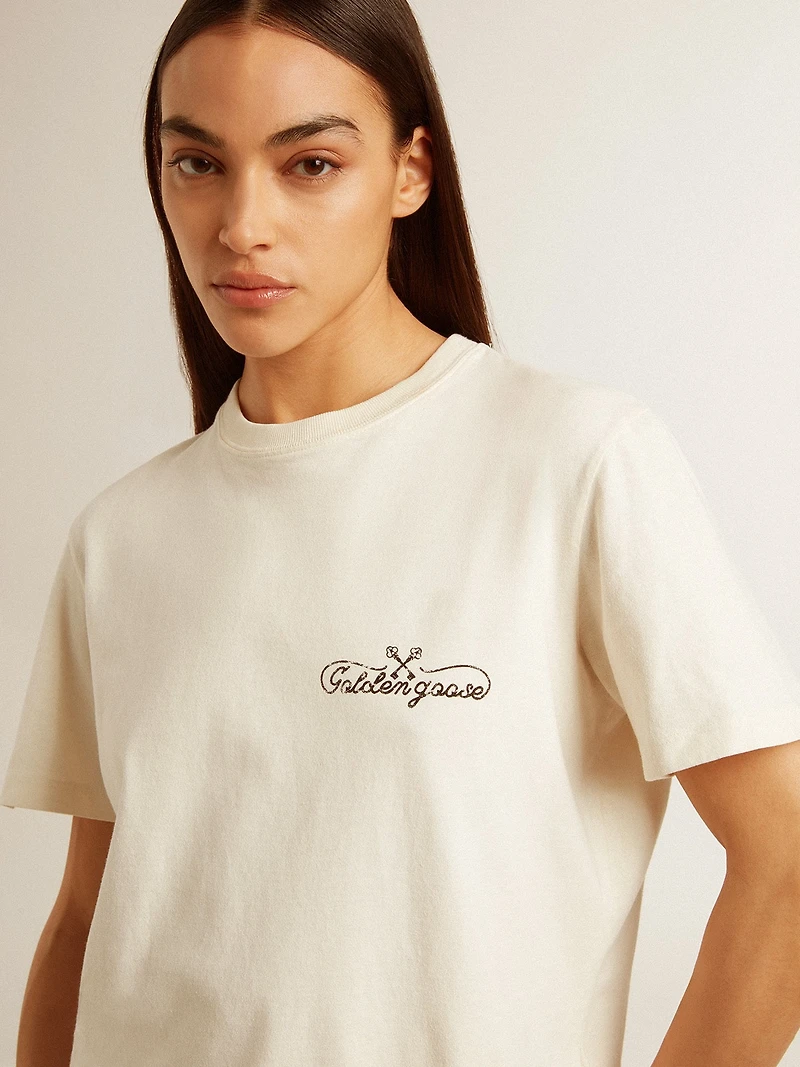 Women’s T-shirt aged white with logo on the chest