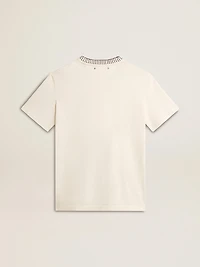 Women's aged white cotton T-shirt with hand embroidery