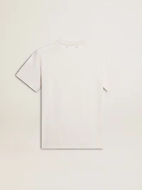 Women's worn-white cotton T-shirt with black lettering