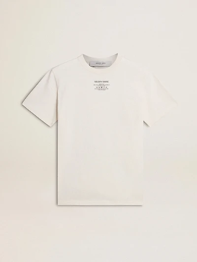 Women's worn-white cotton T-shirt with black lettering