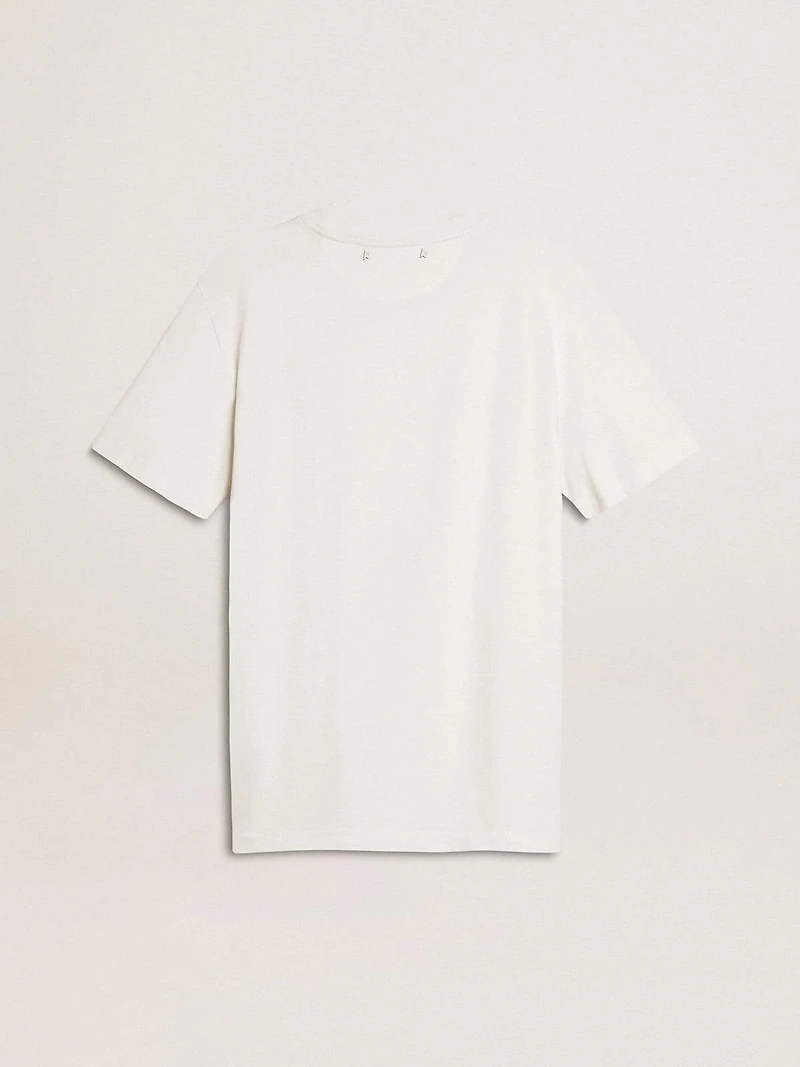 Women's white T-shirt with black print on the chest