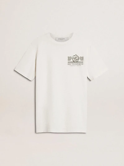 Women's white T-shirt with black print on the chest