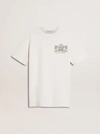 Women's white T-shirt with black print on the chest