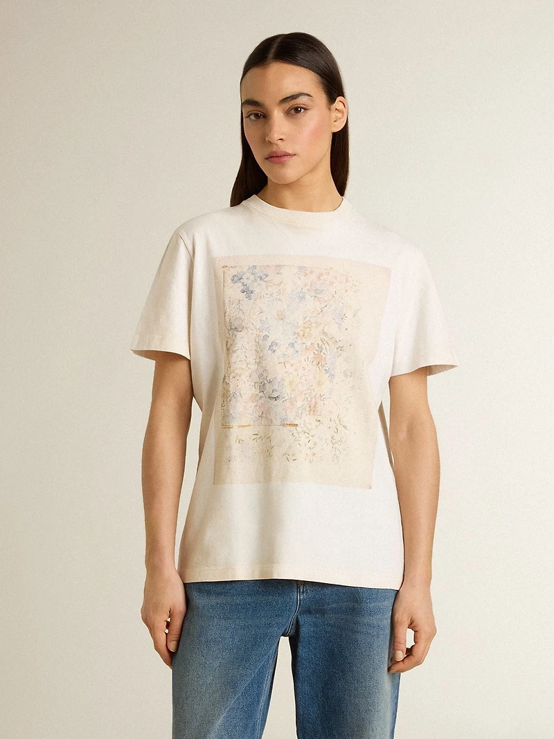 Women's white T-shirt with floral print