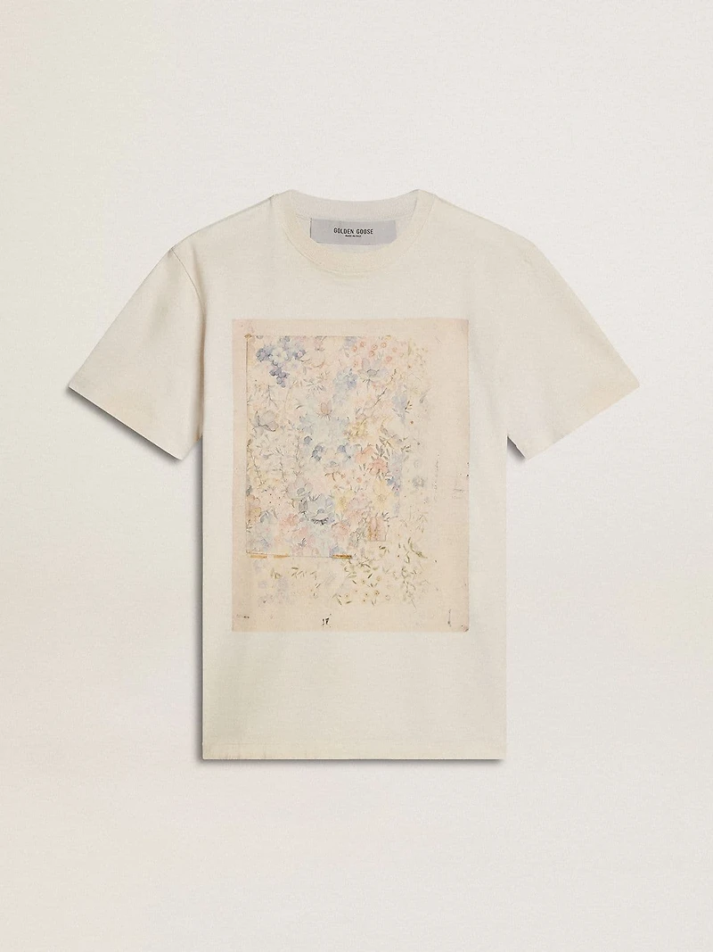 Women's white T-shirt with floral print