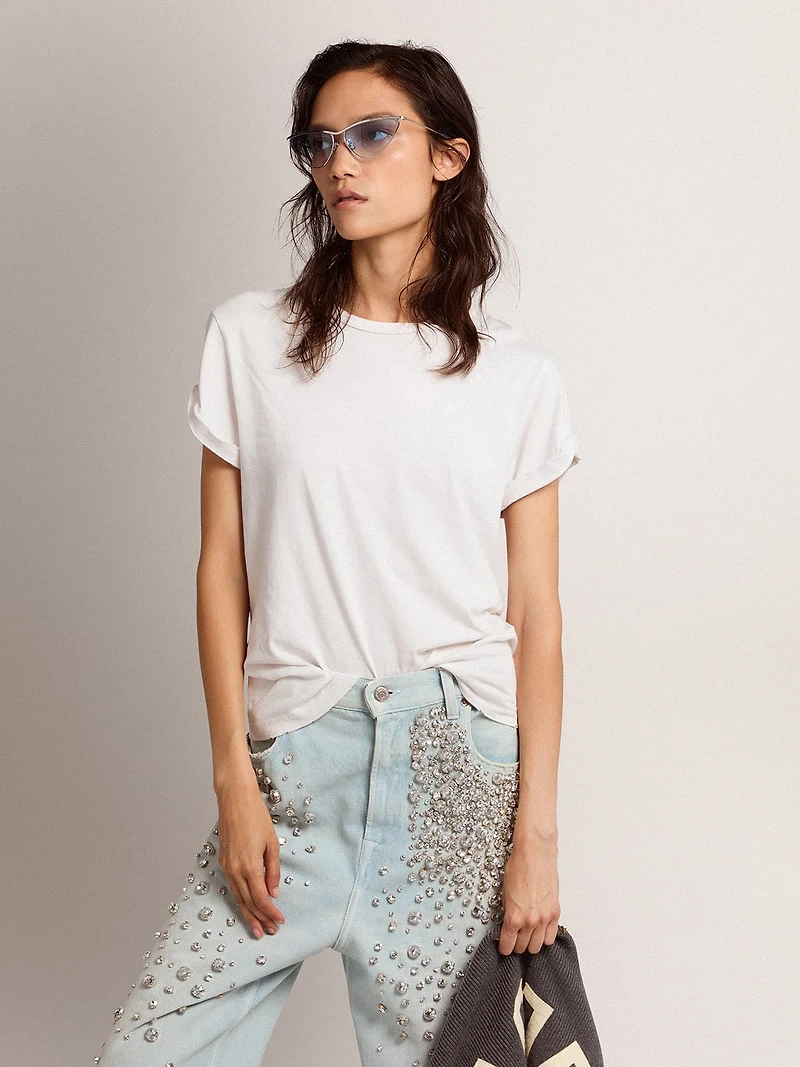 Distressed slim-fit women’s T-shirt white