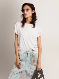 Distressed slim-fit women’s T-shirt white