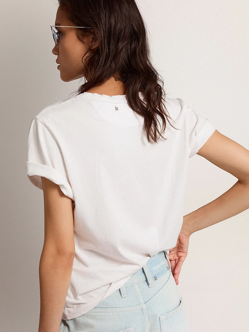 Distressed slim-fit women’s T-shirt white