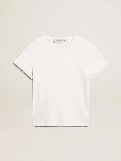 Distressed slim-fit women’s T-shirt white