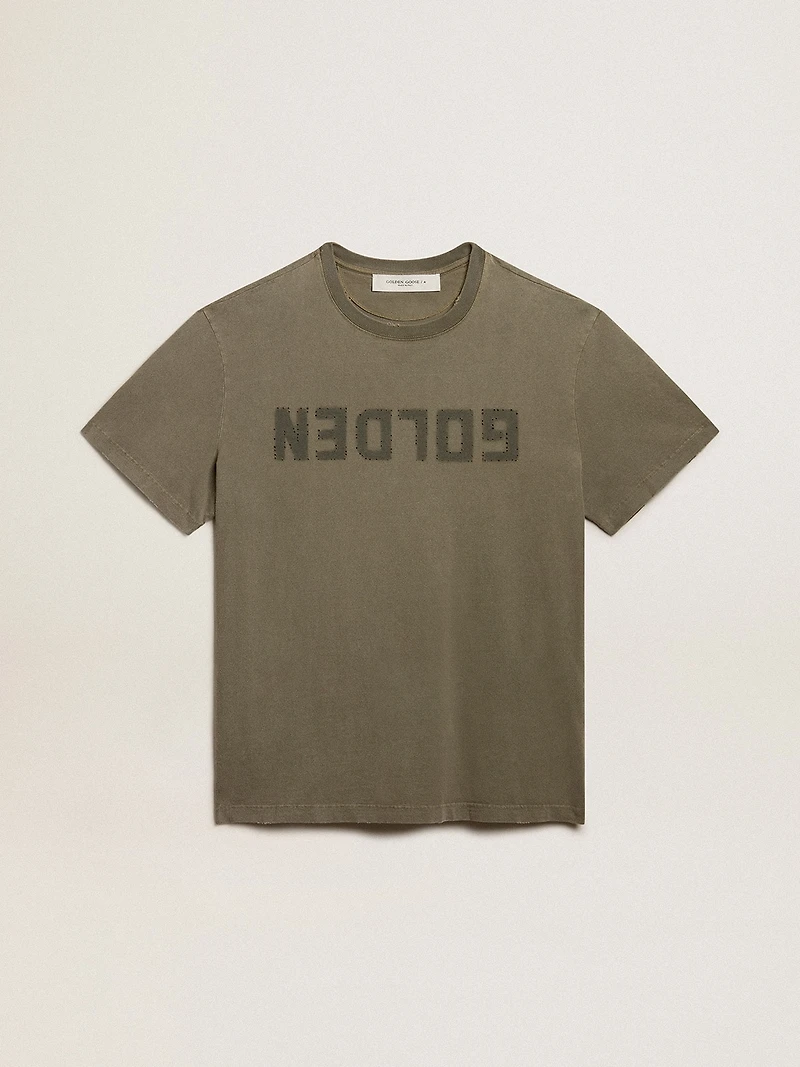 Women's olive green T-shirt with Golden lettering