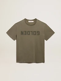 Women's olive green T-shirt with Golden lettering