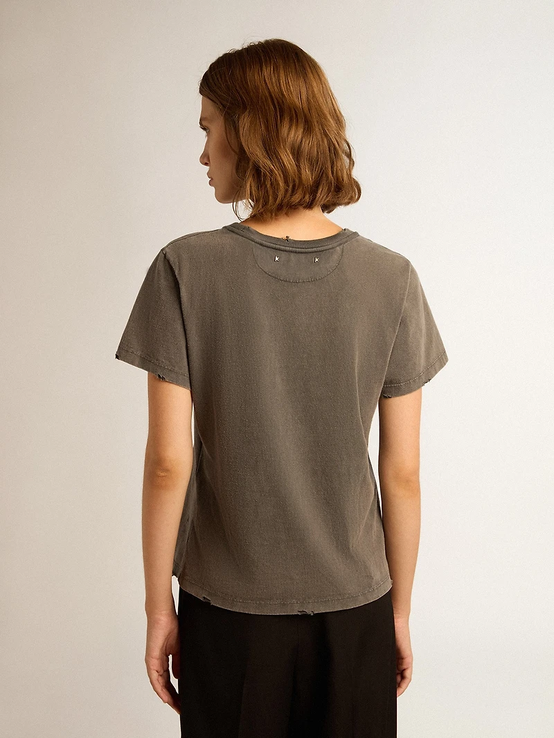 Distressed slim-fit T-shirt anthracite gray