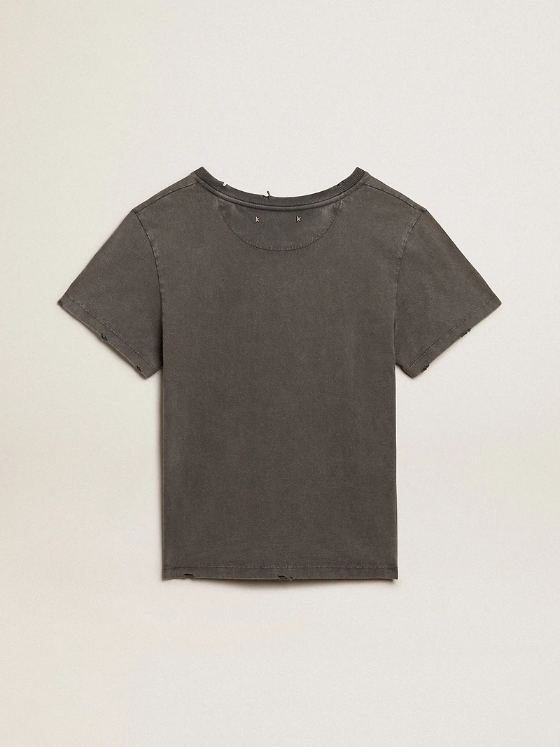 Distressed slim-fit T-shirt anthracite gray