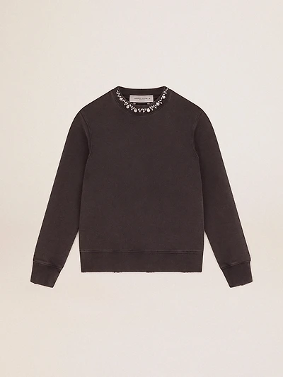 Women's anthracite gray sweatshirt with crystals