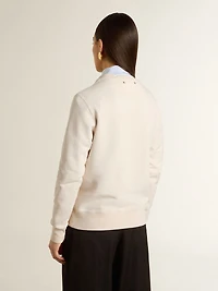 Women’s worn-white cotton sweatshirt with embroidery