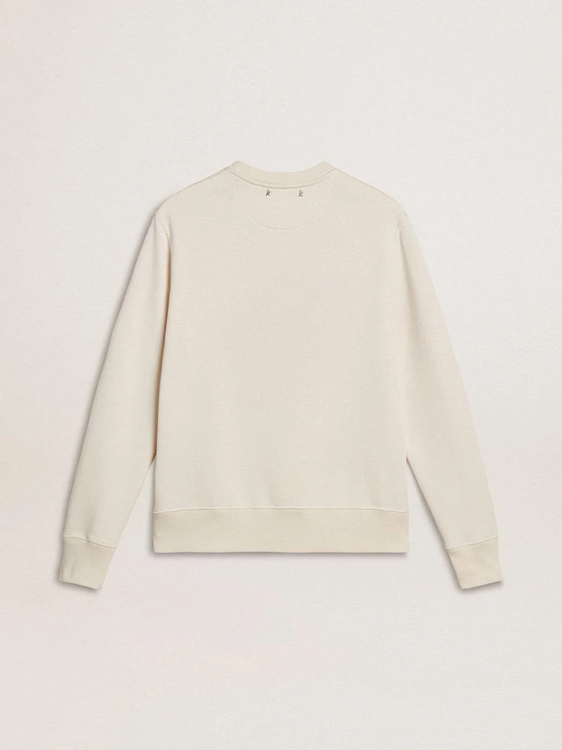 Women’s worn-white cotton sweatshirt with embroidery