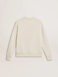 Women’s worn-white cotton sweatshirt with embroidery
