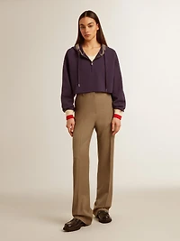 Dark blue cropped sweatshirt with zip fastening and embroidered hood
