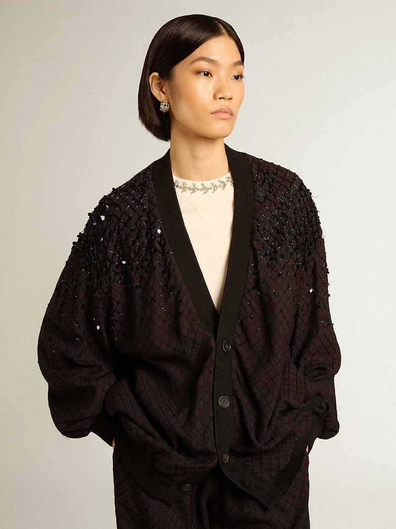 Women’s black cardigan with shaded embroidery