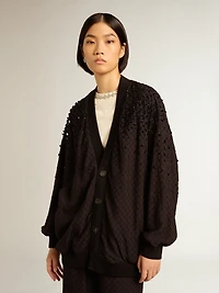 Women’s black cardigan with shaded embroidery