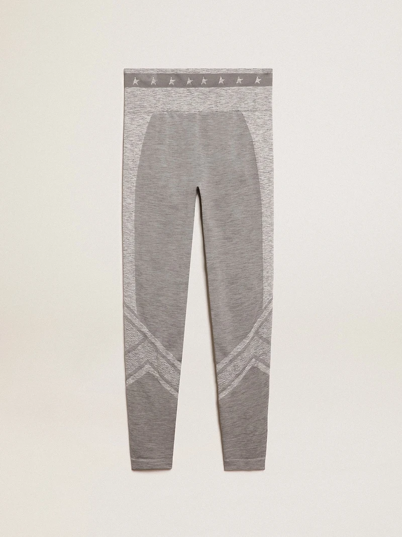 Women’s gray melange leggings with mixed stitching