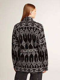 Women’s black cardigan with belt and crystals