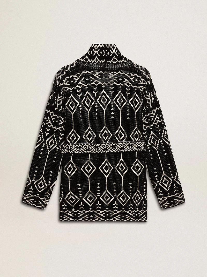 Women’s black cardigan with belt and crystals