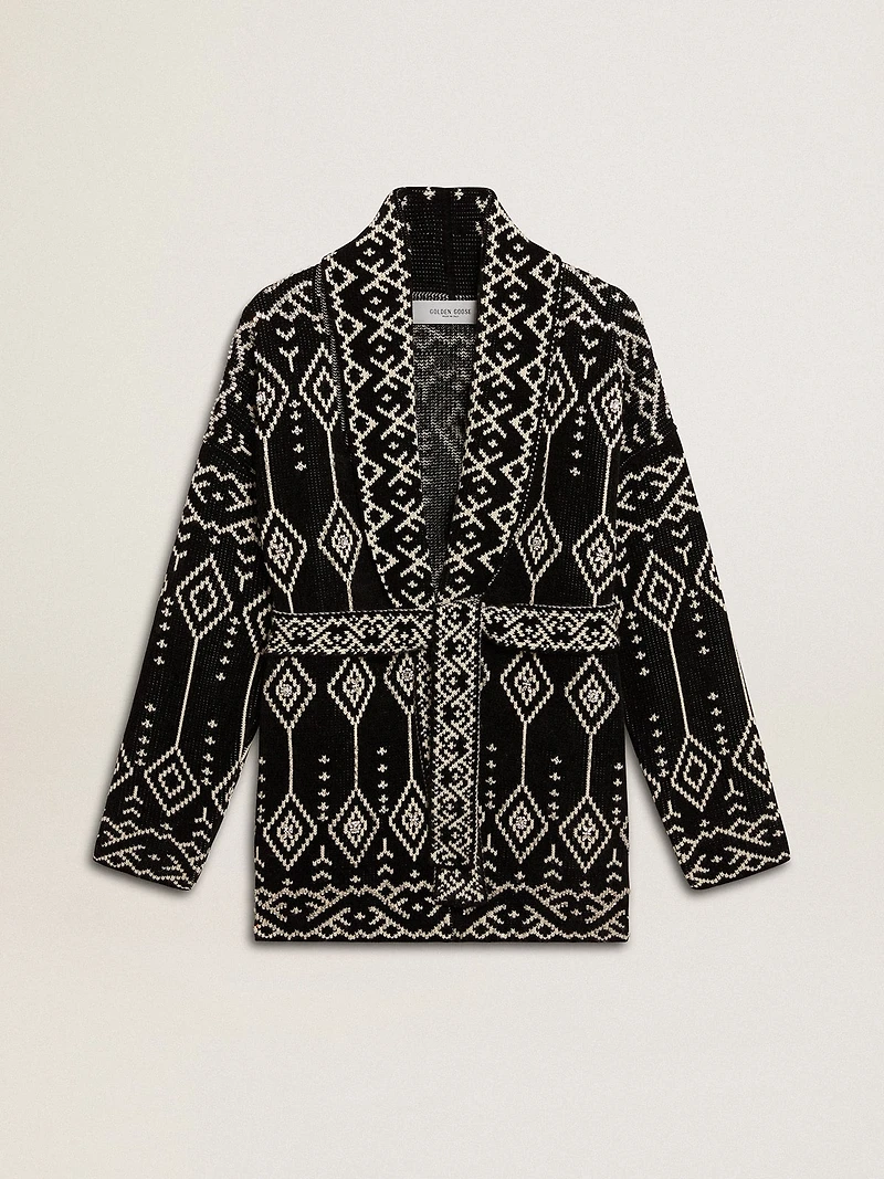 Women’s black cardigan with belt and crystals