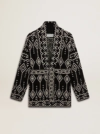 Women’s black cardigan with belt and crystals