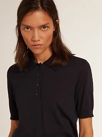 Women’s polo shirt navy-blue merino wool