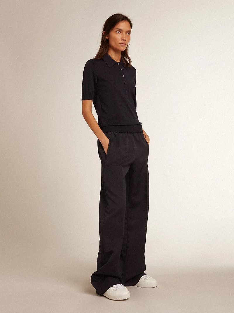Women’s polo shirt navy-blue merino wool