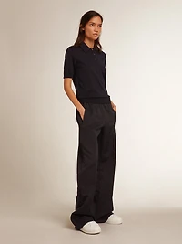 Women’s polo shirt navy-blue merino wool