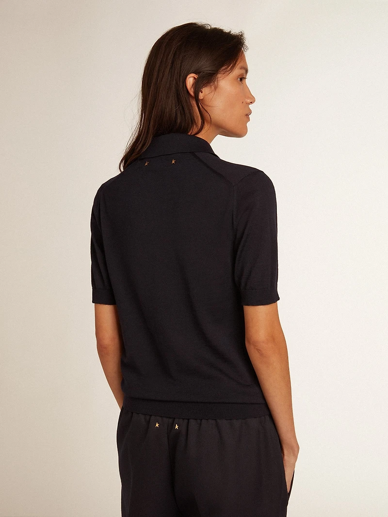 Women’s polo shirt navy-blue merino wool