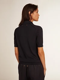 Women’s polo shirt navy-blue merino wool
