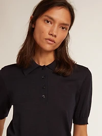 Women’s polo shirt navy-blue merino wool