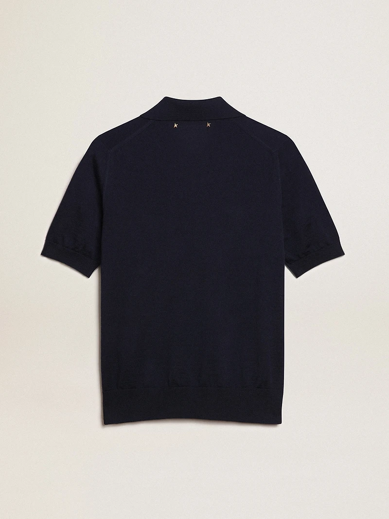 Women’s polo shirt navy-blue merino wool