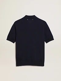 Women’s polo shirt navy-blue merino wool