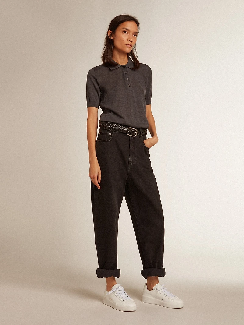 Women’s polo shirt anthracite merino wool