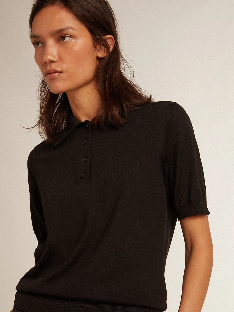 Women’s polo shirt black merino wool