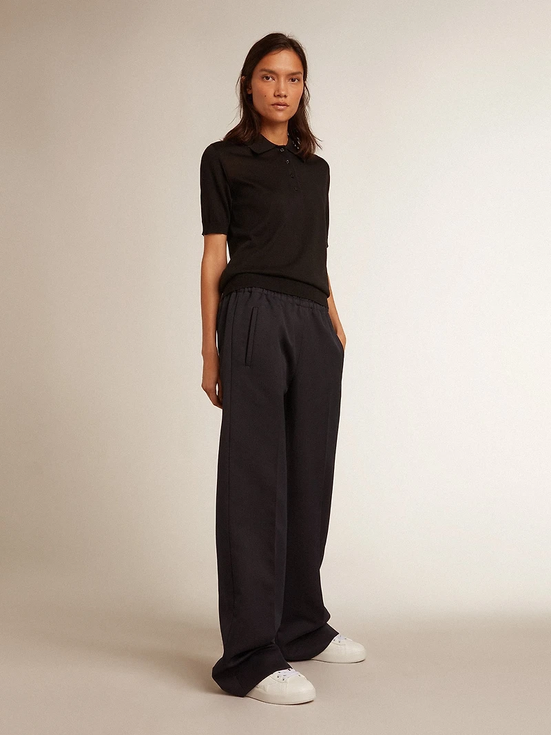 Women’s polo shirt black merino wool