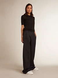Women’s polo shirt black merino wool