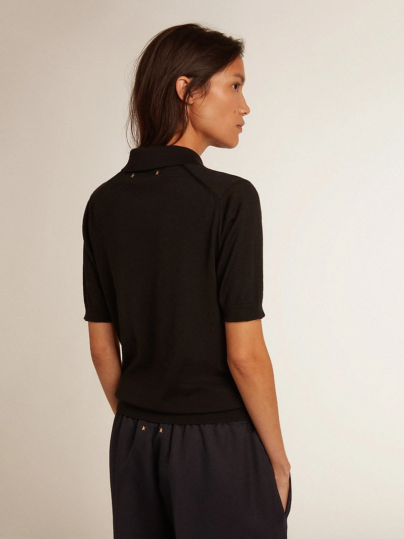 Women’s polo shirt black merino wool