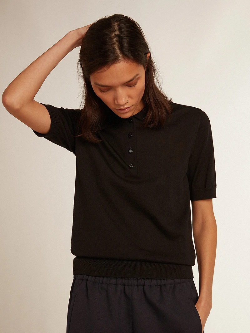 Women’s polo shirt black merino wool