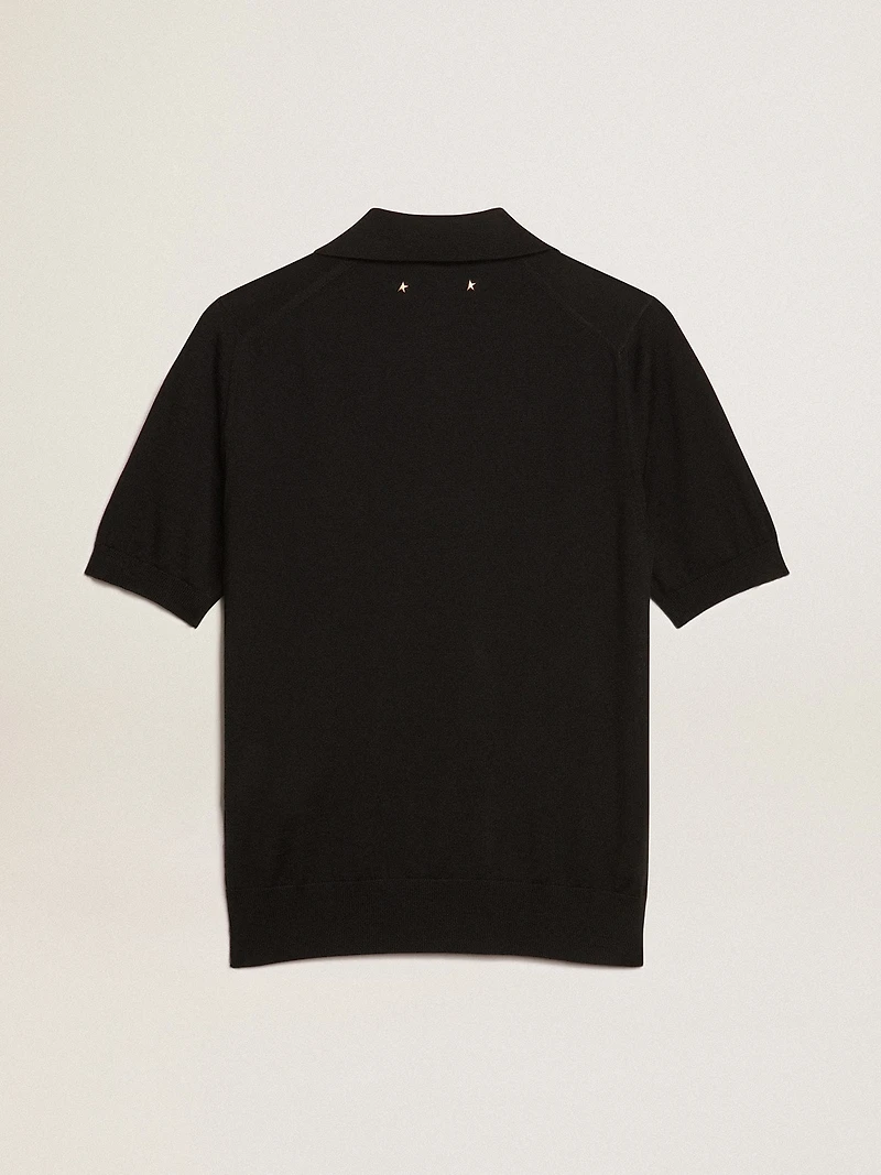 Women’s polo shirt black merino wool