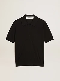 Women’s polo shirt black merino wool