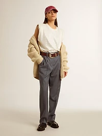 Aged white sleeveless T-shirt embellished with crystals