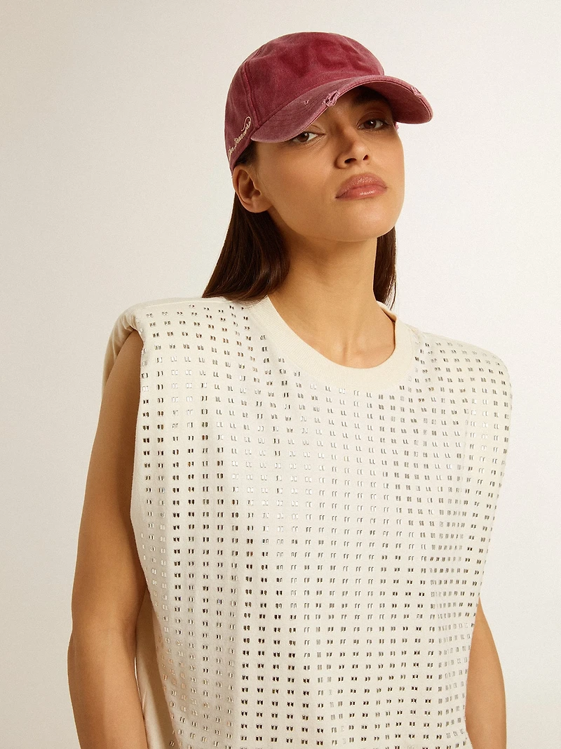 Aged white sleeveless T-shirt embellished with crystals