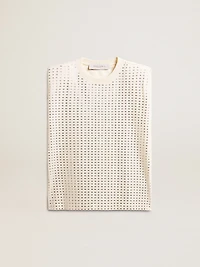 Aged white sleeveless T-shirt embellished with crystals
